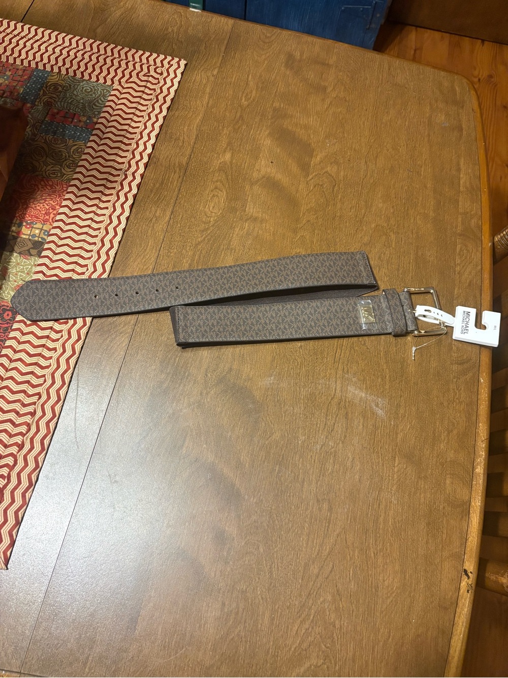 Women’s Michael Kors stretch Elastic Brown Logo-Textured Belt with Metal Buckle - Picture 2 of 11